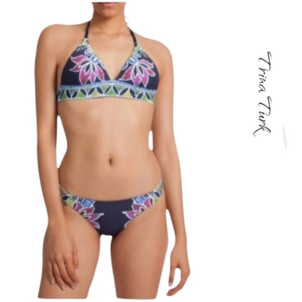 Trina Turk Lotus Batik Reversible Bikini Set Sz Top 8/ Bottom 6